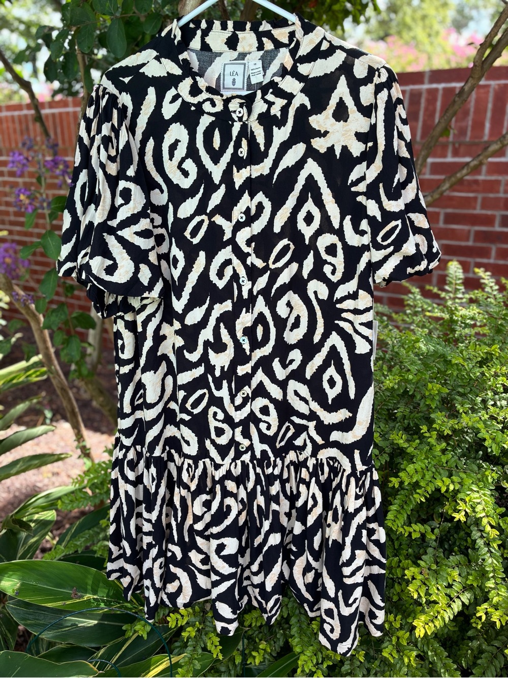 LEA NWT Plus Hand Block Ikat Print Tiered Puff Sleeve Dress Size 1X